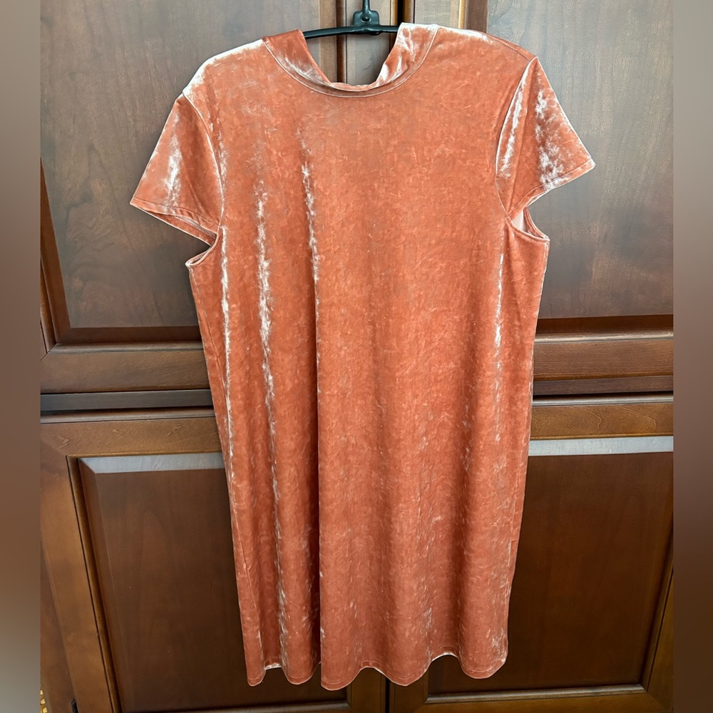 Madewell Velour Crushed Velvet Mock Neck Short Sleeve Dress Apricot Size Medium